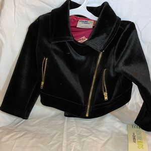 Black velvet infant biker jacket with gold zipper